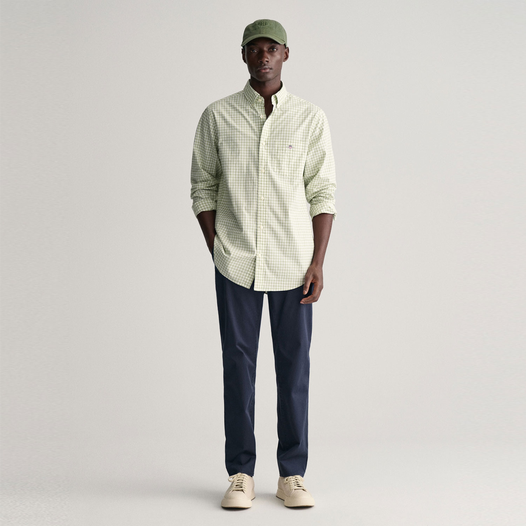 GANT Erkek Yeşil Regular Fit Düğmeli Yaka Kareli Gömlek