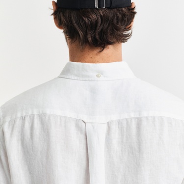  GANT Erkek Beyaz Regular Fit Düğmeli Yaka Keten Gömlek