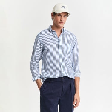  GANT Erkek Lacivert Regular Fit Düğmeli Yaka Çizgili Gömlek