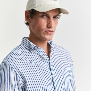  GANT Erkek Lacivert Regular Fit Düğmeli Yaka Çizgili Gömlek