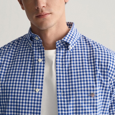  GANT Erkek Mavi Regular Fit Düğmeli Yaka Kareli Gömlek