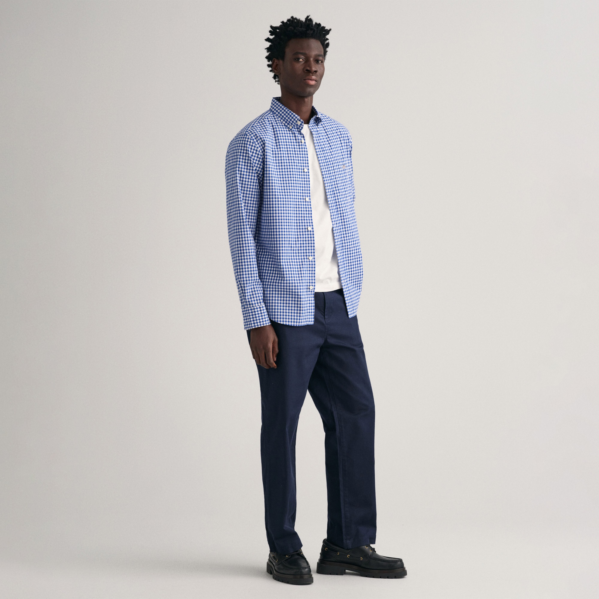 GANT Erkek Mavi Regular Fit Düğmeli Yaka Kareli Gömlek