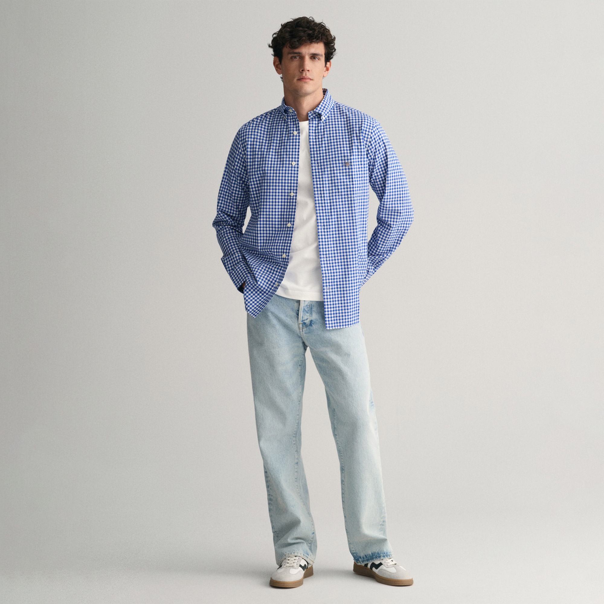 GANT Erkek Mavi Regular Fit Düğmeli Yaka Kareli Gömlek