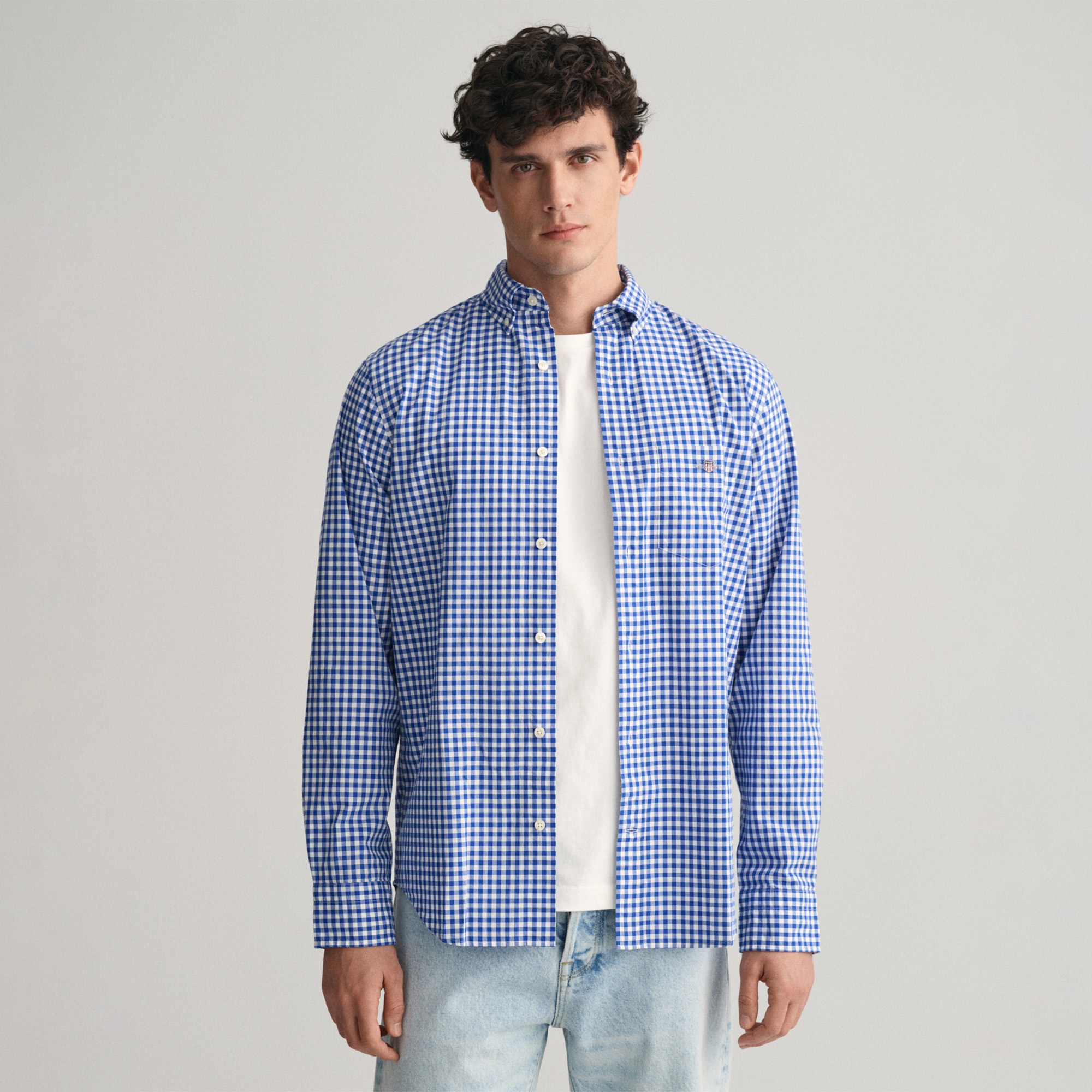 GANT Erkek Mavi Regular Fit Düğmeli Yaka Kareli Gömlek