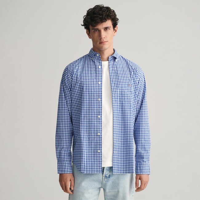  GANT Erkek Mavi Regular Fit Düğmeli Yaka Kareli Gömlek
