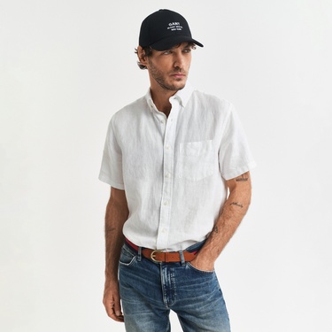  GANT Erkek Beyaz Regular Fit Düğmeli Yaka Keten Gömlek