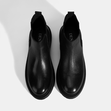  Erkek Siyah Lastik Detaylı Deri Bot