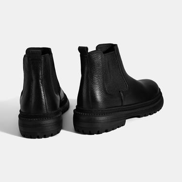  Erkek Siyah Lastik Detaylı Deri Bot