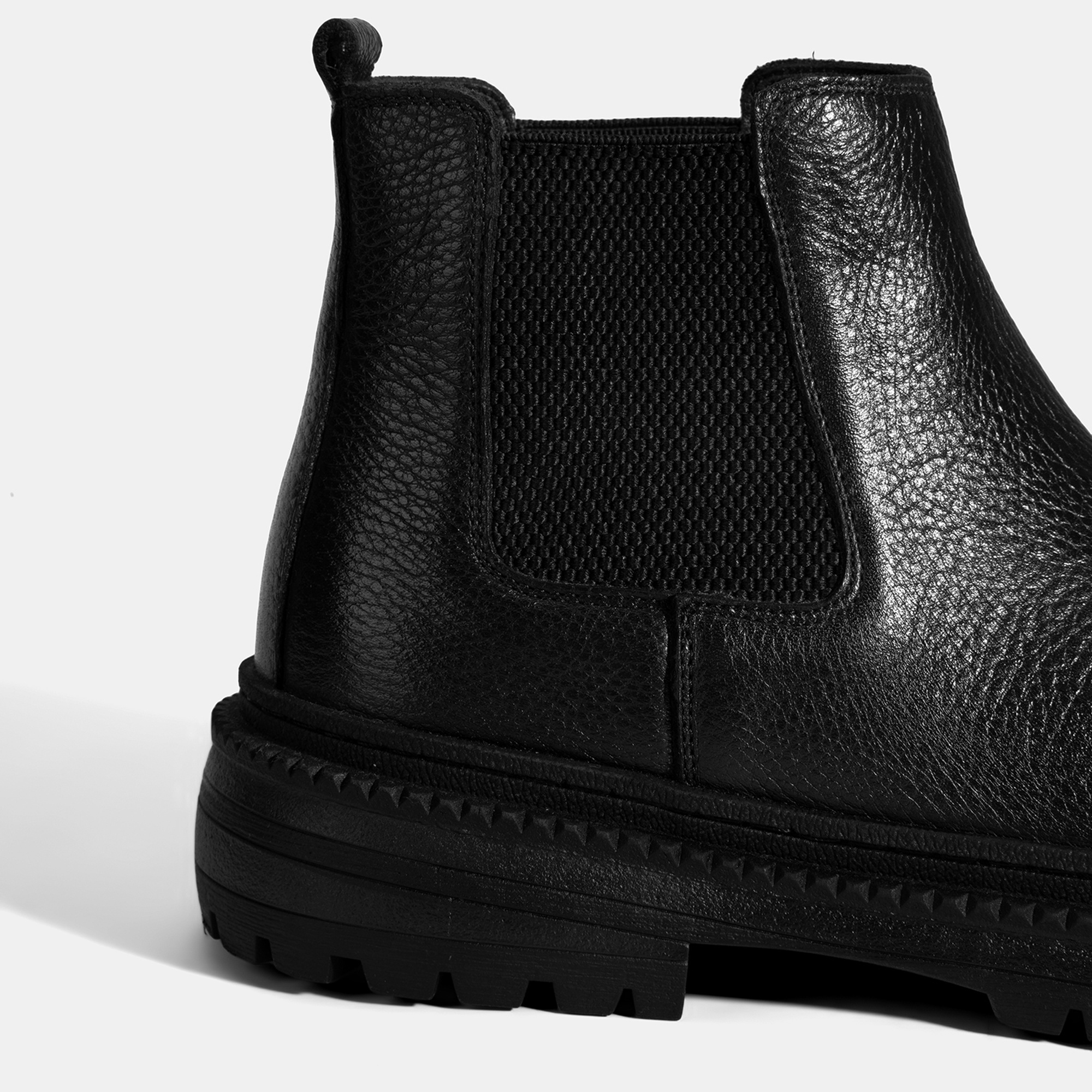 Erkek Siyah Lastik Detaylı Deri Bot