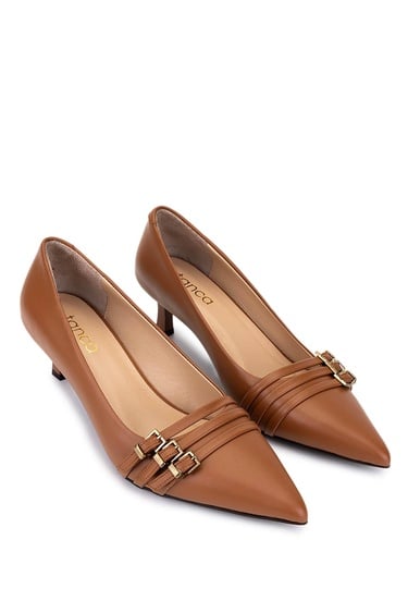  Tamer Tanca Kadın Hakiki Deri Taba Deri Topuklu Ayakkabı