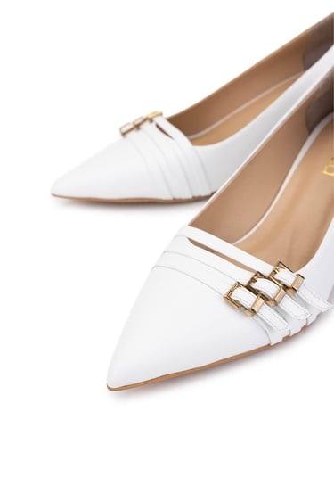  Tamer Tanca Kadın Hakiki Deri Kırık Beyaz Topuklu Ayakkabı