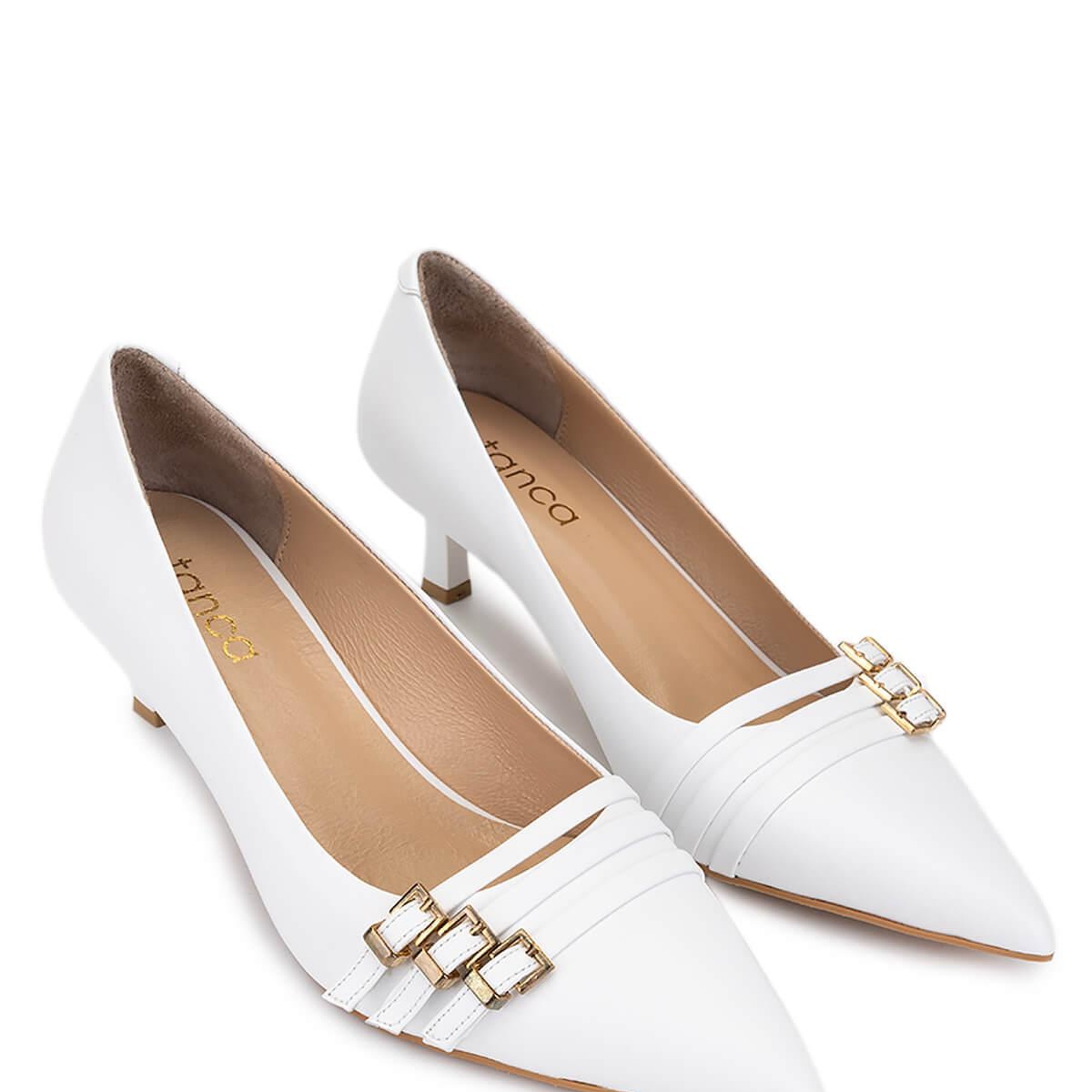 Tamer Tanca Kadın Hakiki Deri Kırık Beyaz Topuklu Ayakkabı