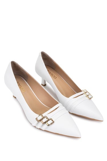  Tamer Tanca Kadın Hakiki Deri Kırık Beyaz Topuklu Ayakkabı