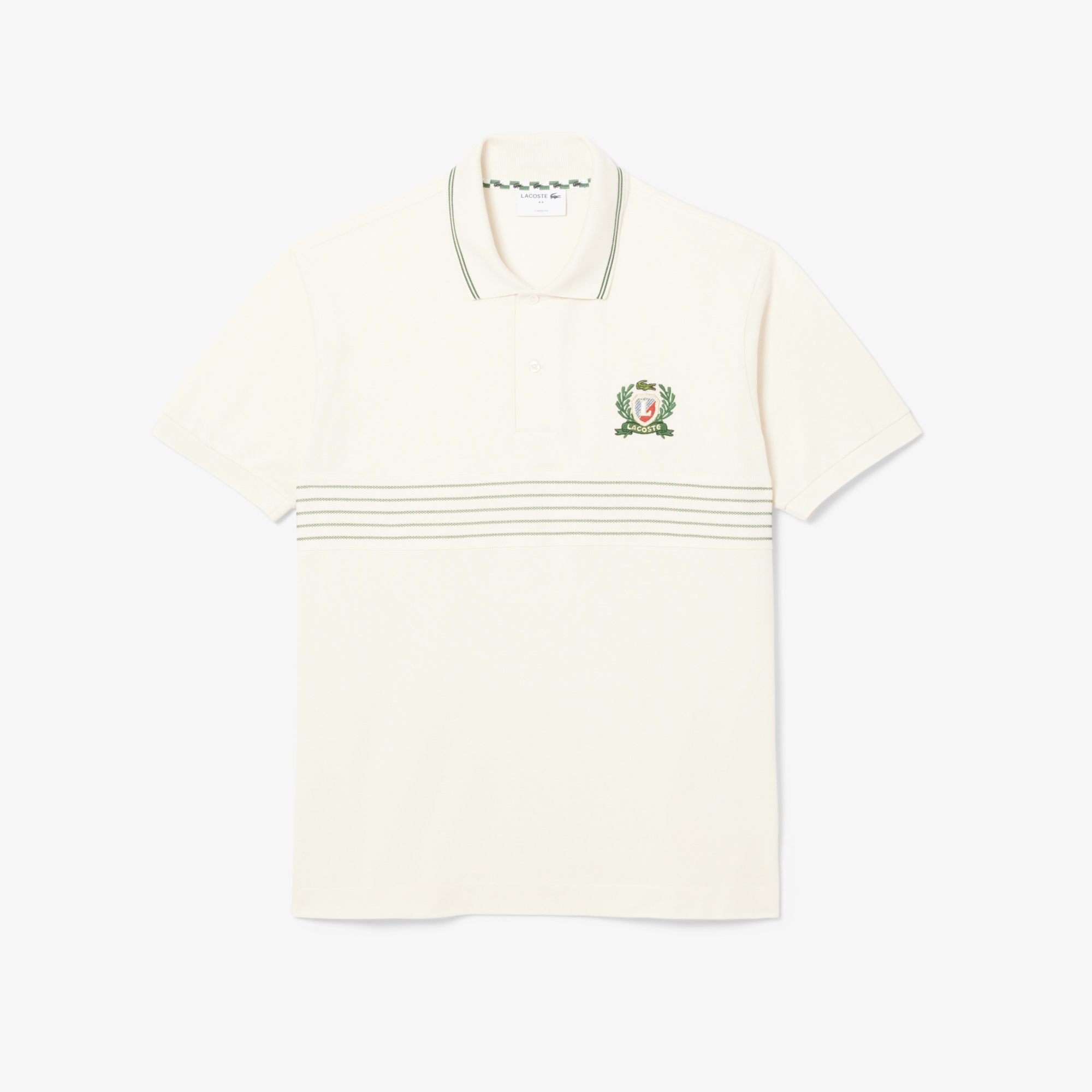 Lacoste Erkek Classic Fit Çizgili Krem Polo