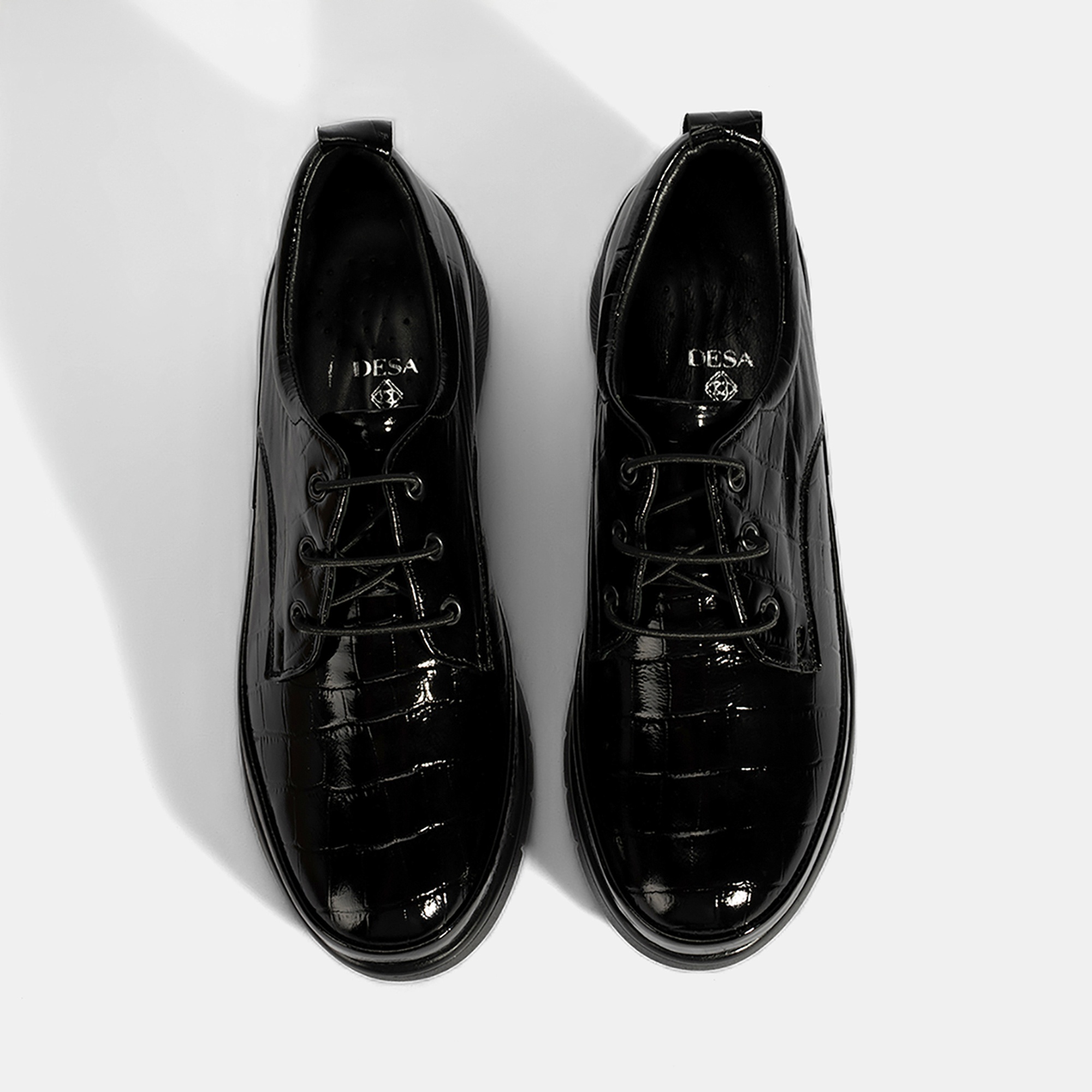 Kadın Siyah Kroko Baskılı DesaComfort Günlük Deri Ayakkabı