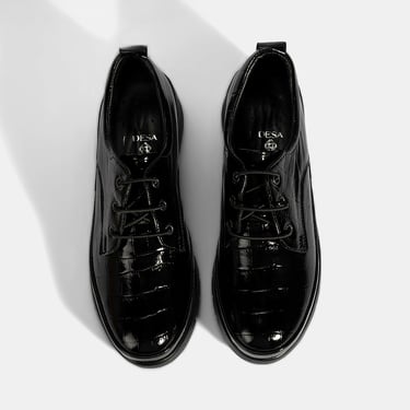  Kadın Siyah Kroko Baskılı DesaComfort Günlük Deri Ayakkabı