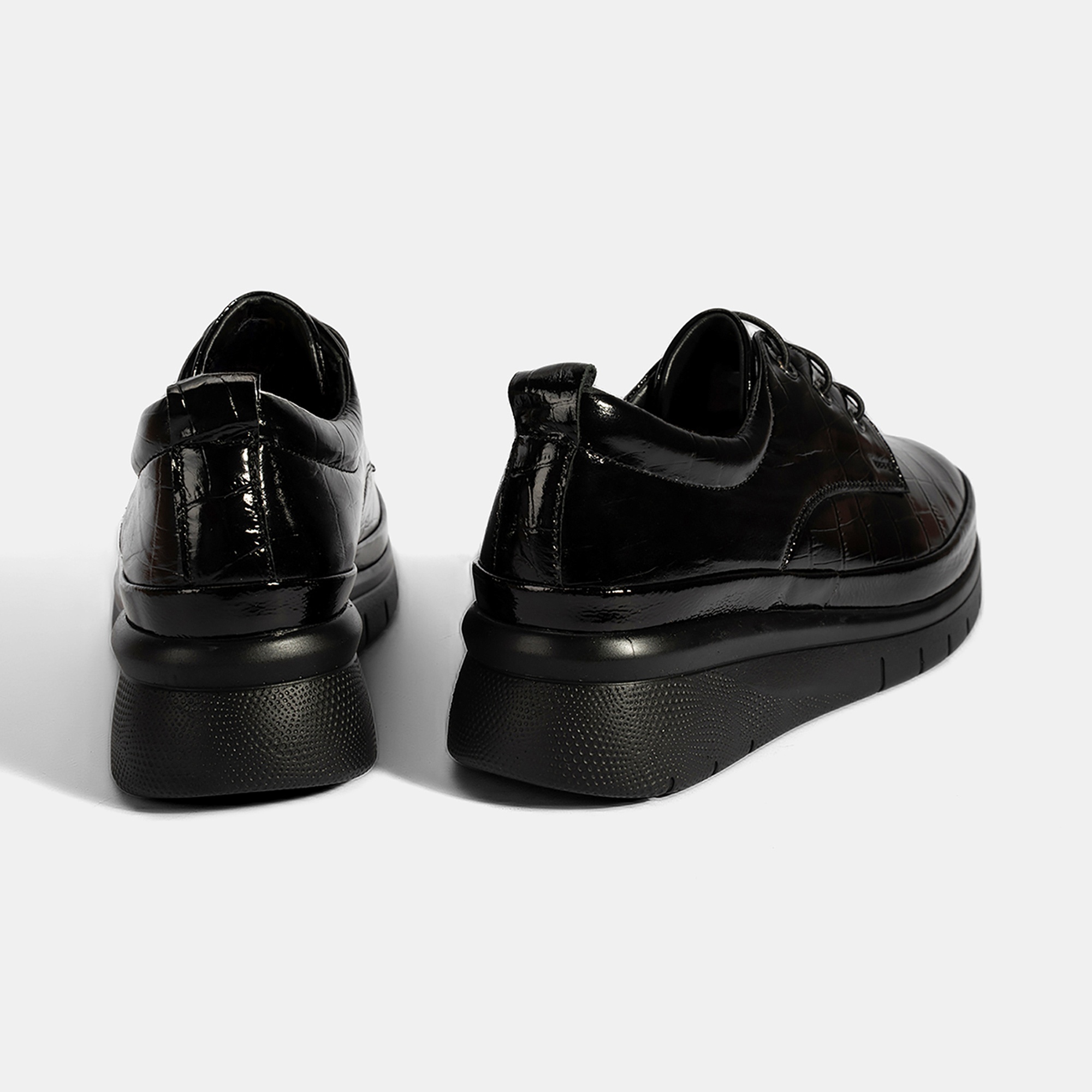 Kadın Siyah Kroko Baskılı DesaComfort Günlük Deri Ayakkabı