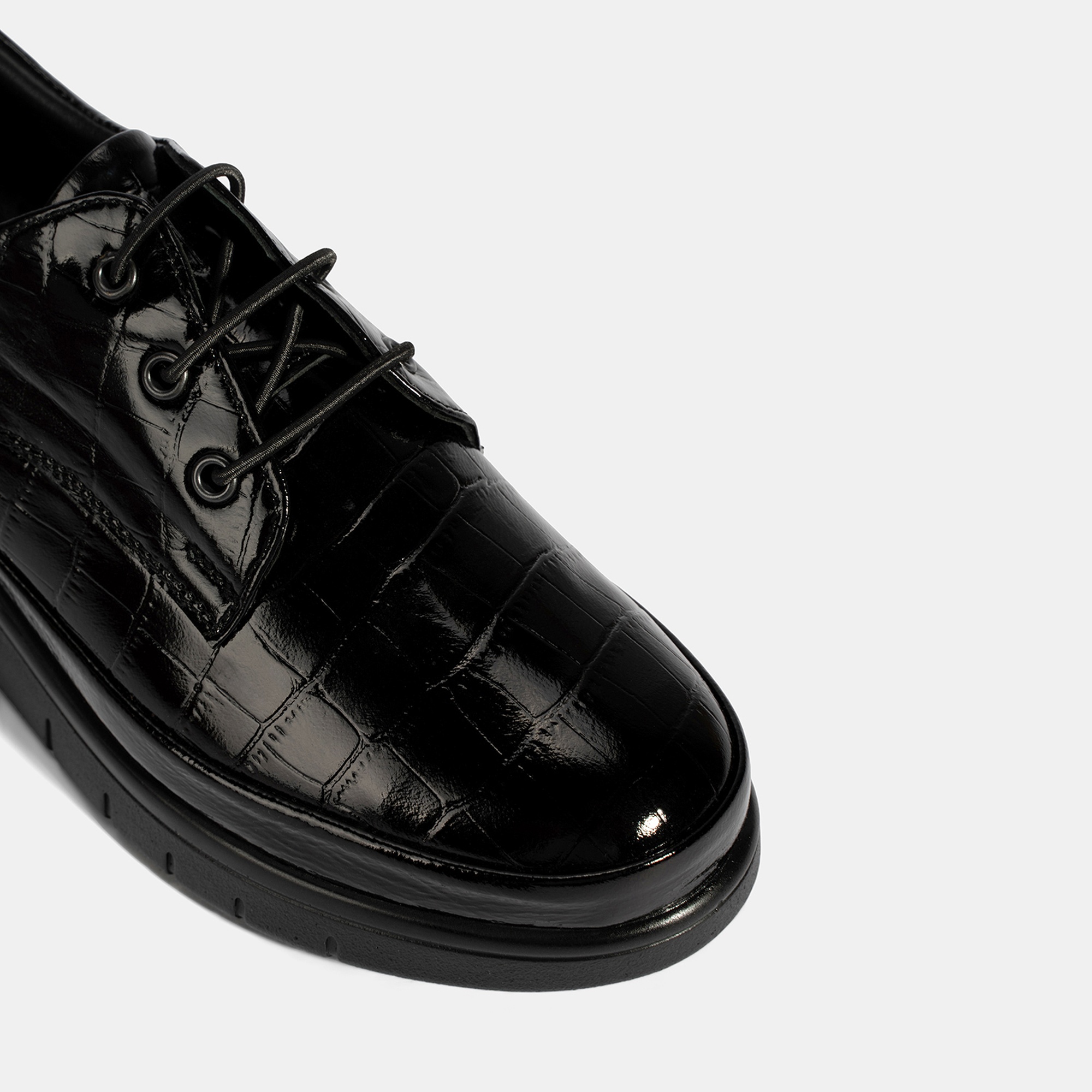 Kadın Siyah Kroko Baskılı DesaComfort Günlük Deri Ayakkabı