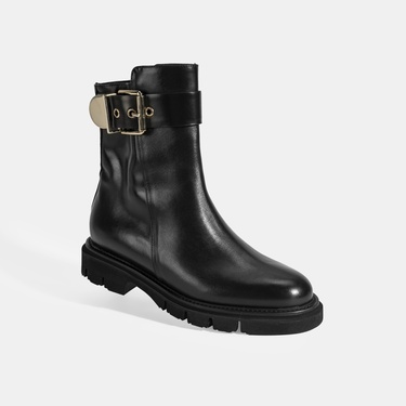  Luca Grossi Kadın Siyah Metal Tokalı Deri Bot