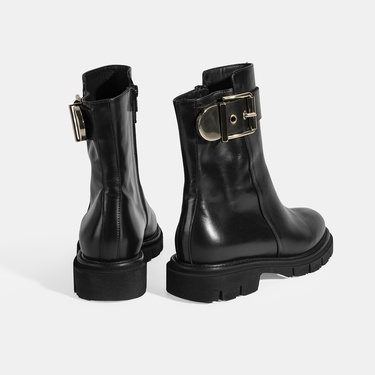  Luca Grossi Kadın Siyah Metal Tokalı Deri Bot