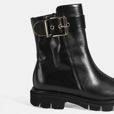 Luca Grossi Kadın Siyah Metal Tokalı Deri Bot