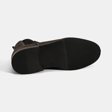  Kadın Kahve Lastik Detaylı Süet Deri Bot