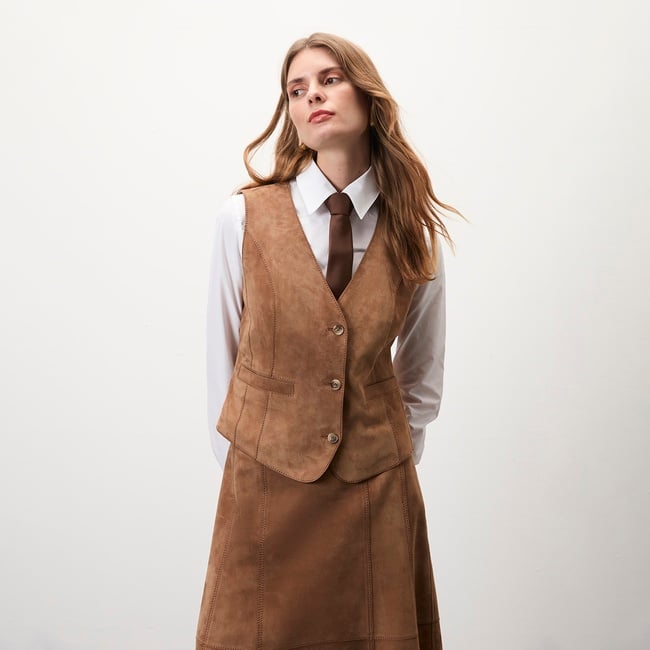  Alaqua Kahve Kadın Süet Deri Yelek