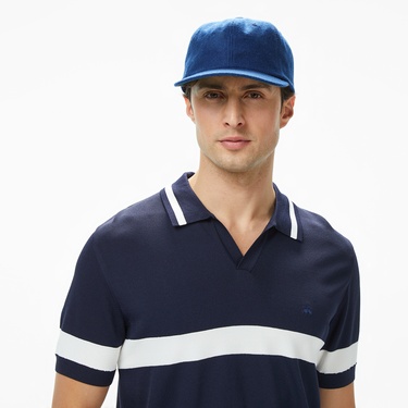  Brooks Brothers Polo Yaka Çizgi Detaylı Kısa Kol Rayon Erkek Lacivert Kazak