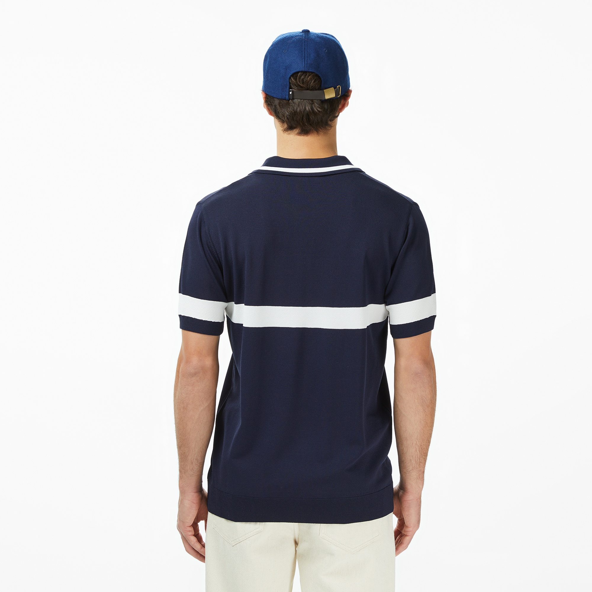 Brooks Brothers Polo Yaka Çizgi Detaylı Kısa Kol Rayon Erkek Lacivert Kazak