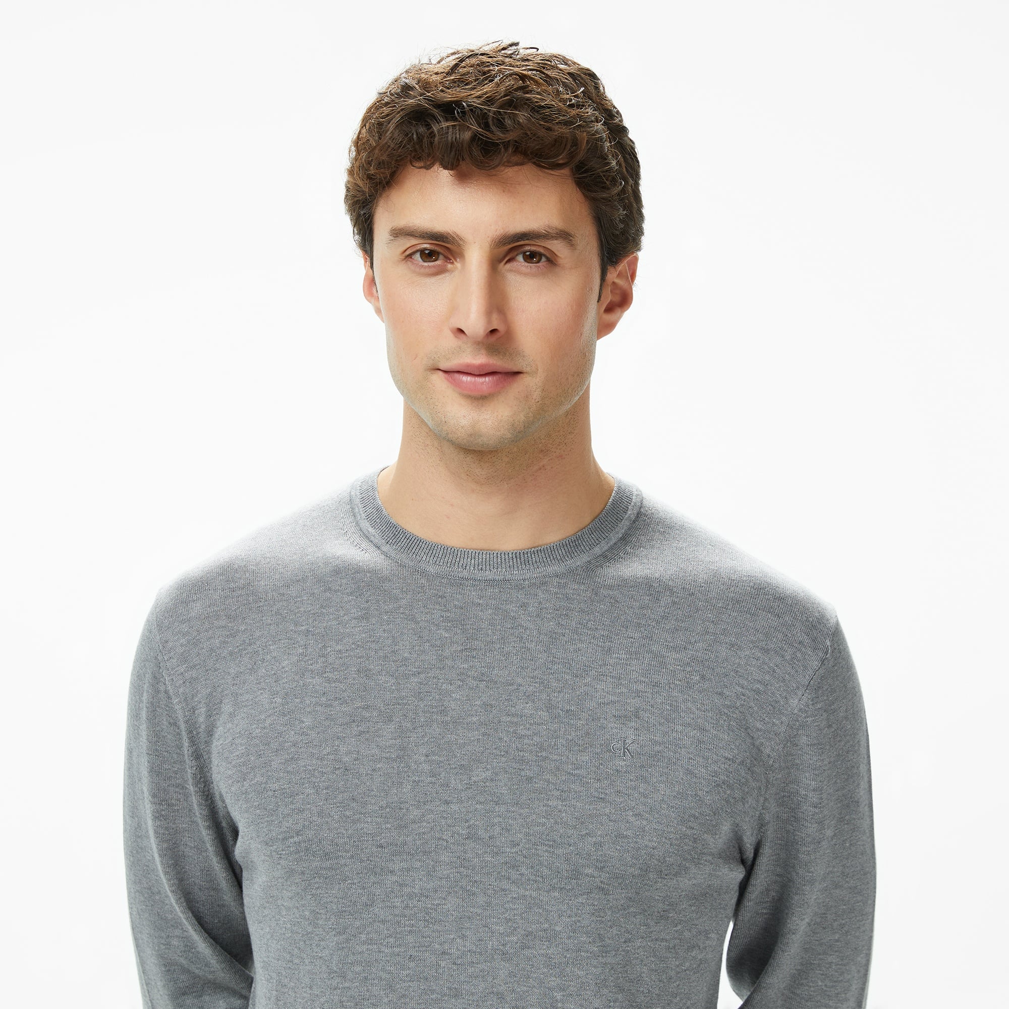 Calvin Klein Supima Cotton Crew Erkek Gri Triko