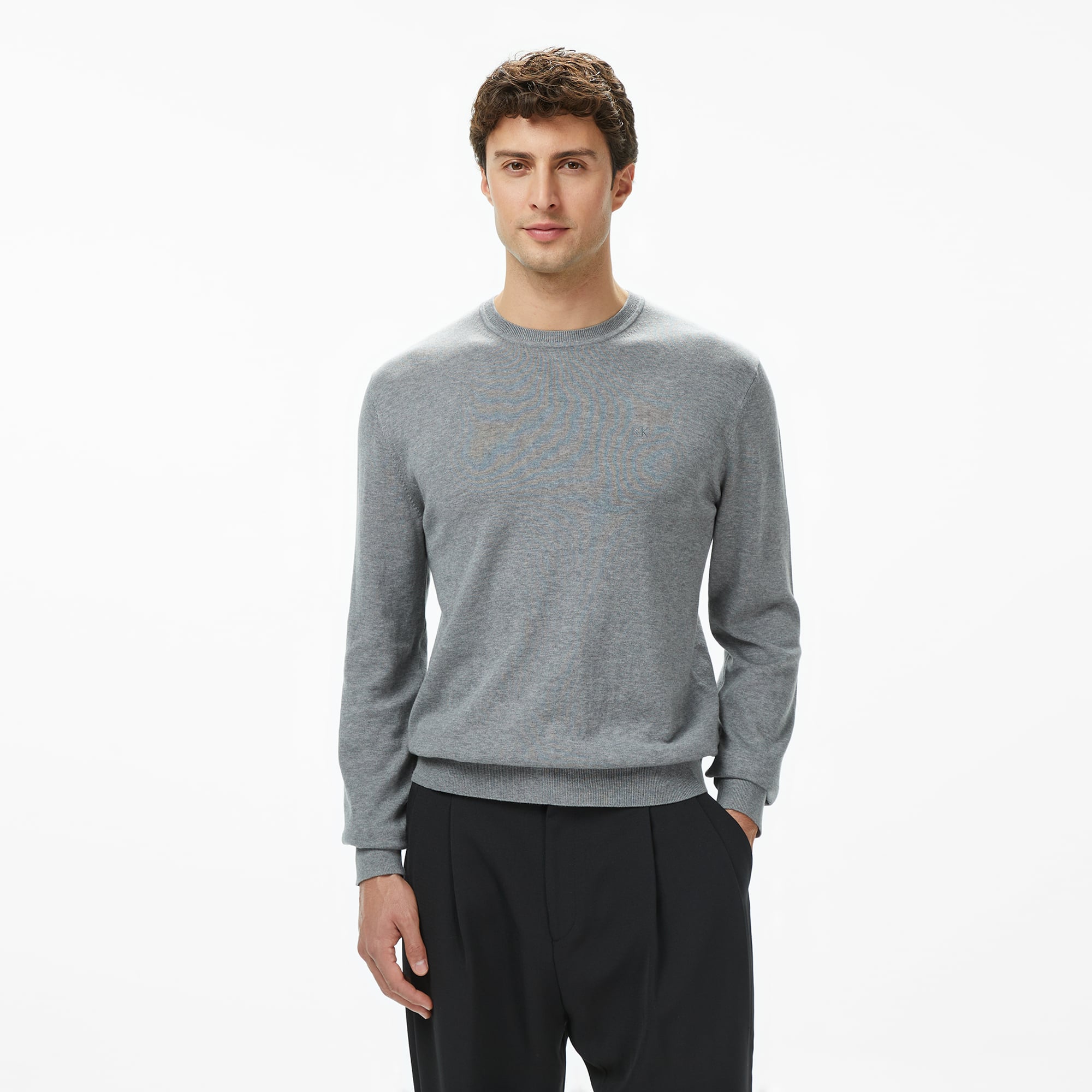  Calvin Klein Supima Cotton Crew Erkek Gri Triko