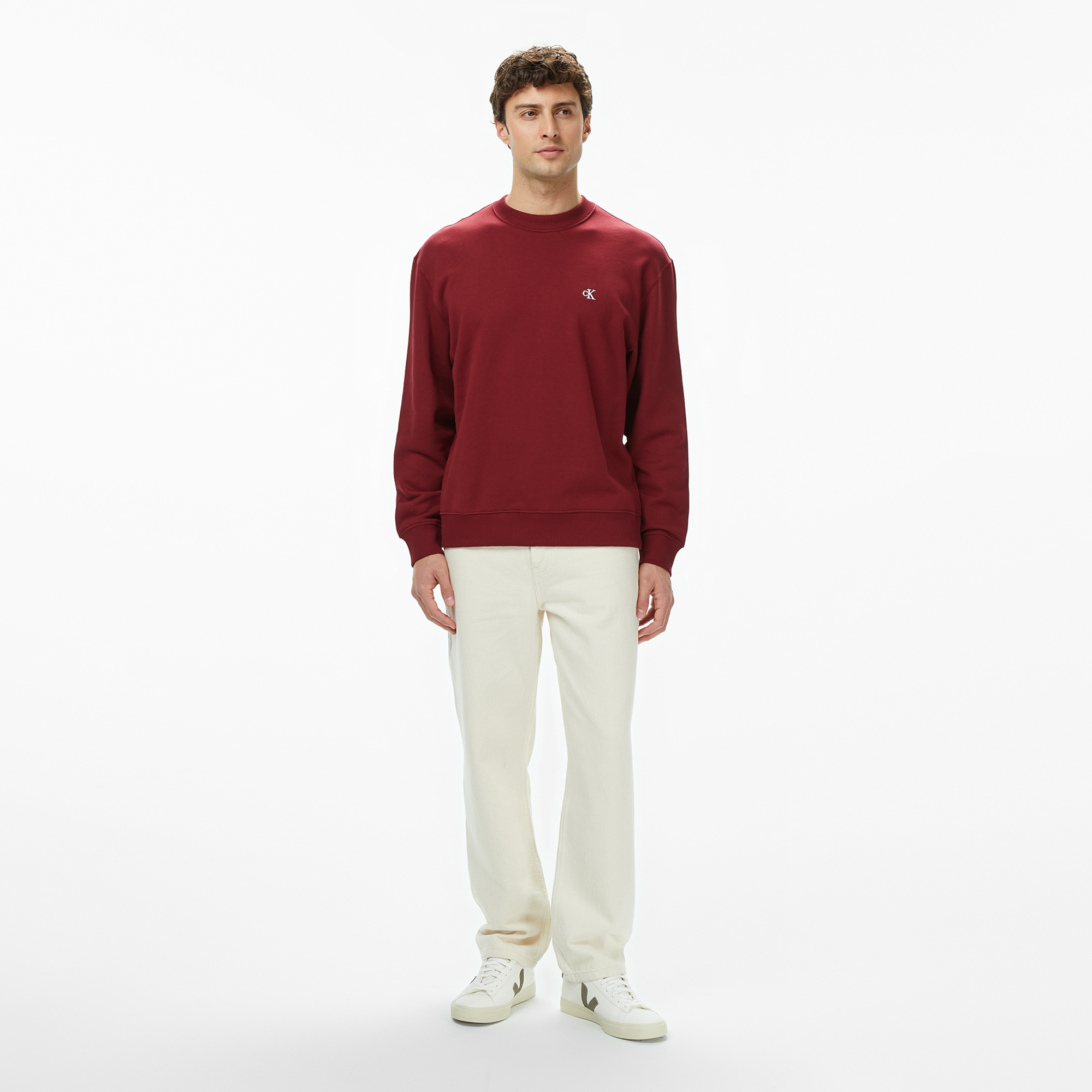 Calvin Klein Terry Monogram Erkek Kırmızı Sweatshirt