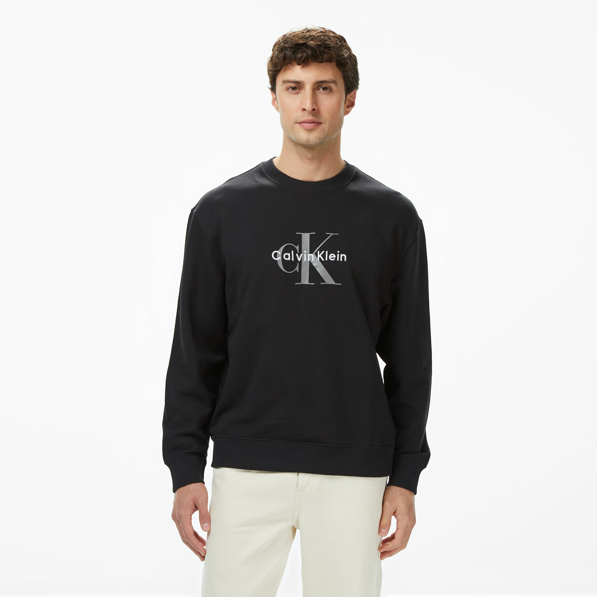  Calvin Klein Terry Monologo Erkek Siyah Sweatshirt