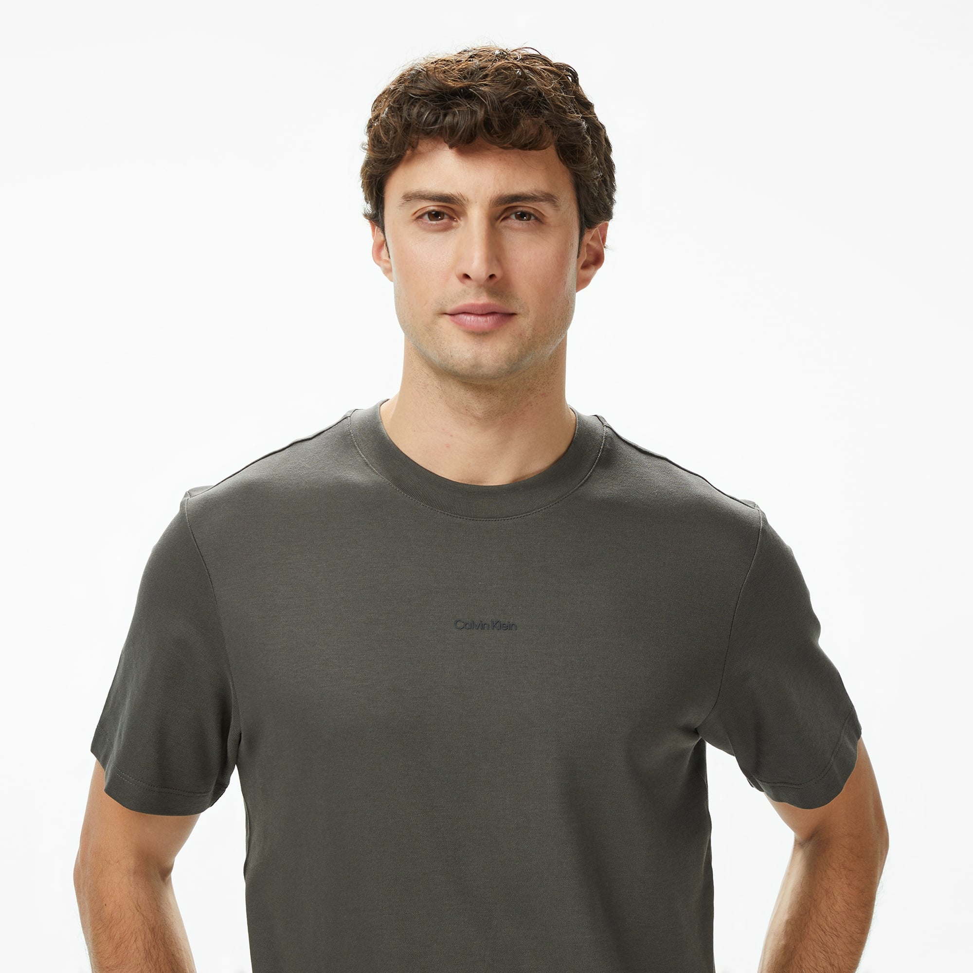 Calvin Klein Stretch Cotton Pique Nano Erkek Gri T-Shirt