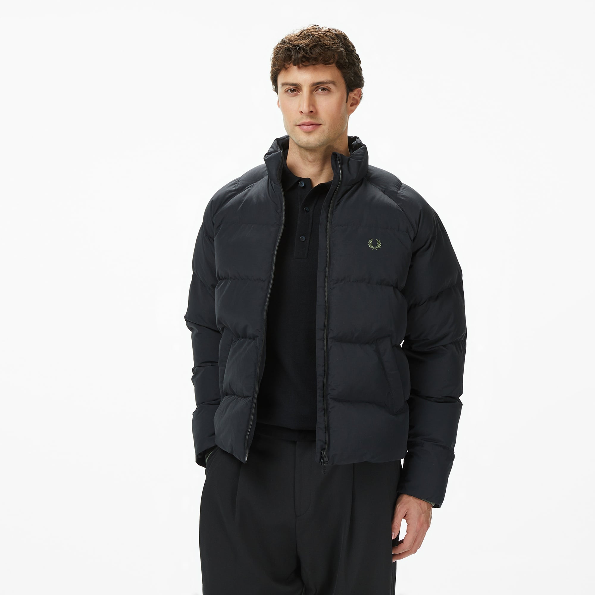 Fred Perry Raglan Padded Erkek Siyah Mont