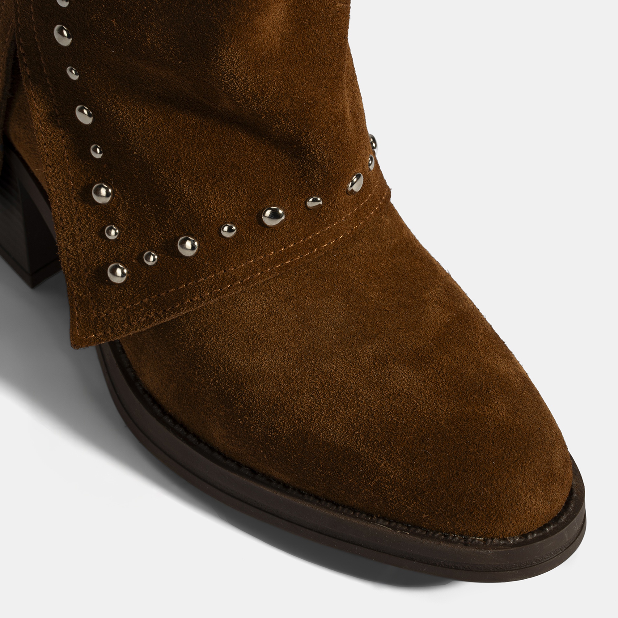 Kadın Taba Zımba Detaylı Kalın Topuklu Süet Bot