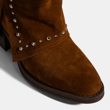  Kadın Taba Zımba Detaylı Kalın Topuklu Süet Bot