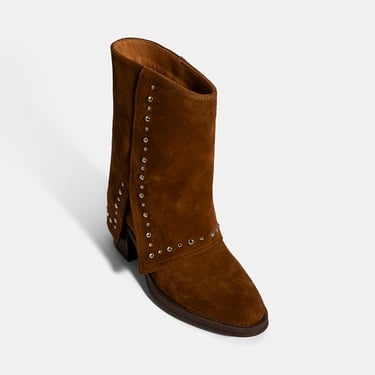  Kadın Taba Zımba Detaylı Kalın Topuklu Süet Bot