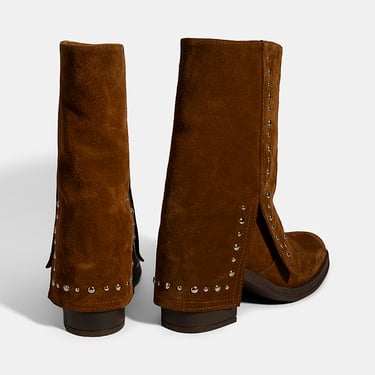  Kadın Taba Zımba Detaylı Kalın Topuklu Süet Bot