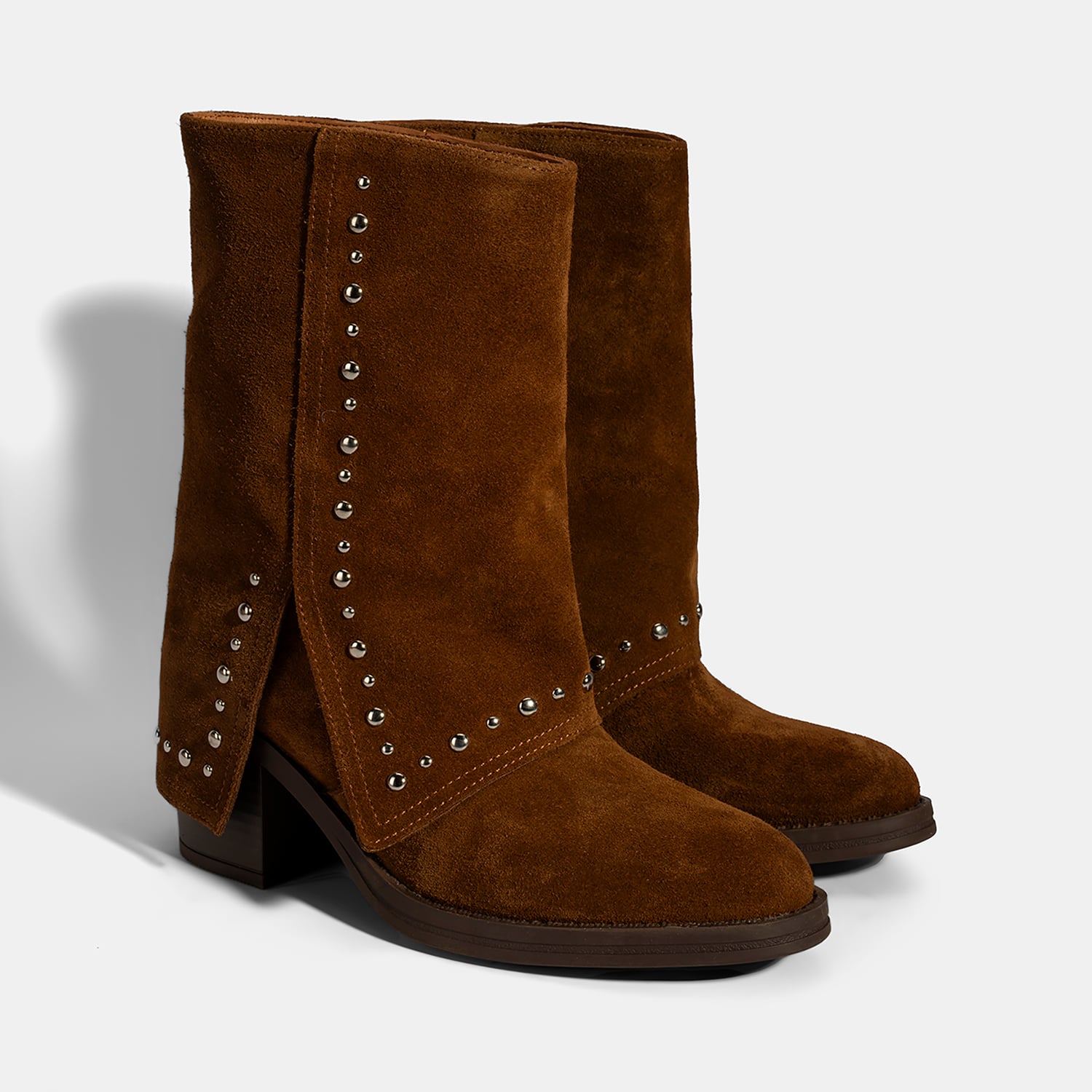  Kadın Taba Zımba Detaylı Kalın Topuklu Süet Bot