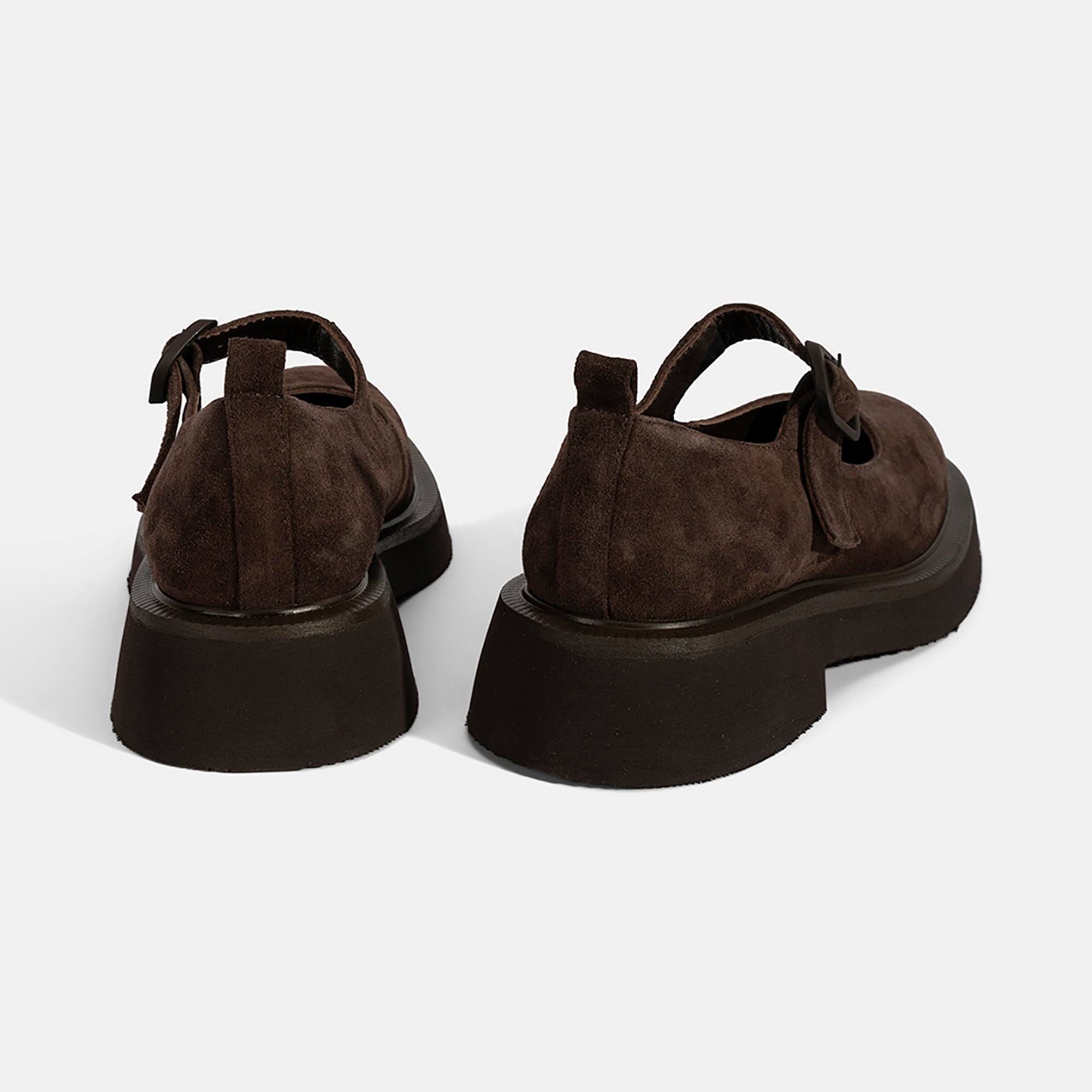 Kadın Kahve Ayarlanabilir Tokalı Mary Jane Süet Günlük Ayakkabı