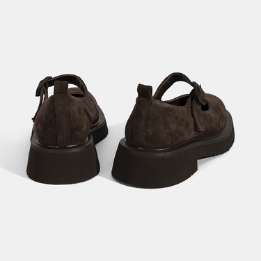 Kadın Kahve Ayarlanabilir Tokalı Mary Jane Süet Günlük Ayakkabı