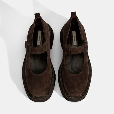  Kadın Kahve Ayarlanabilir Tokalı Mary Jane Süet Günlük Ayakkabı