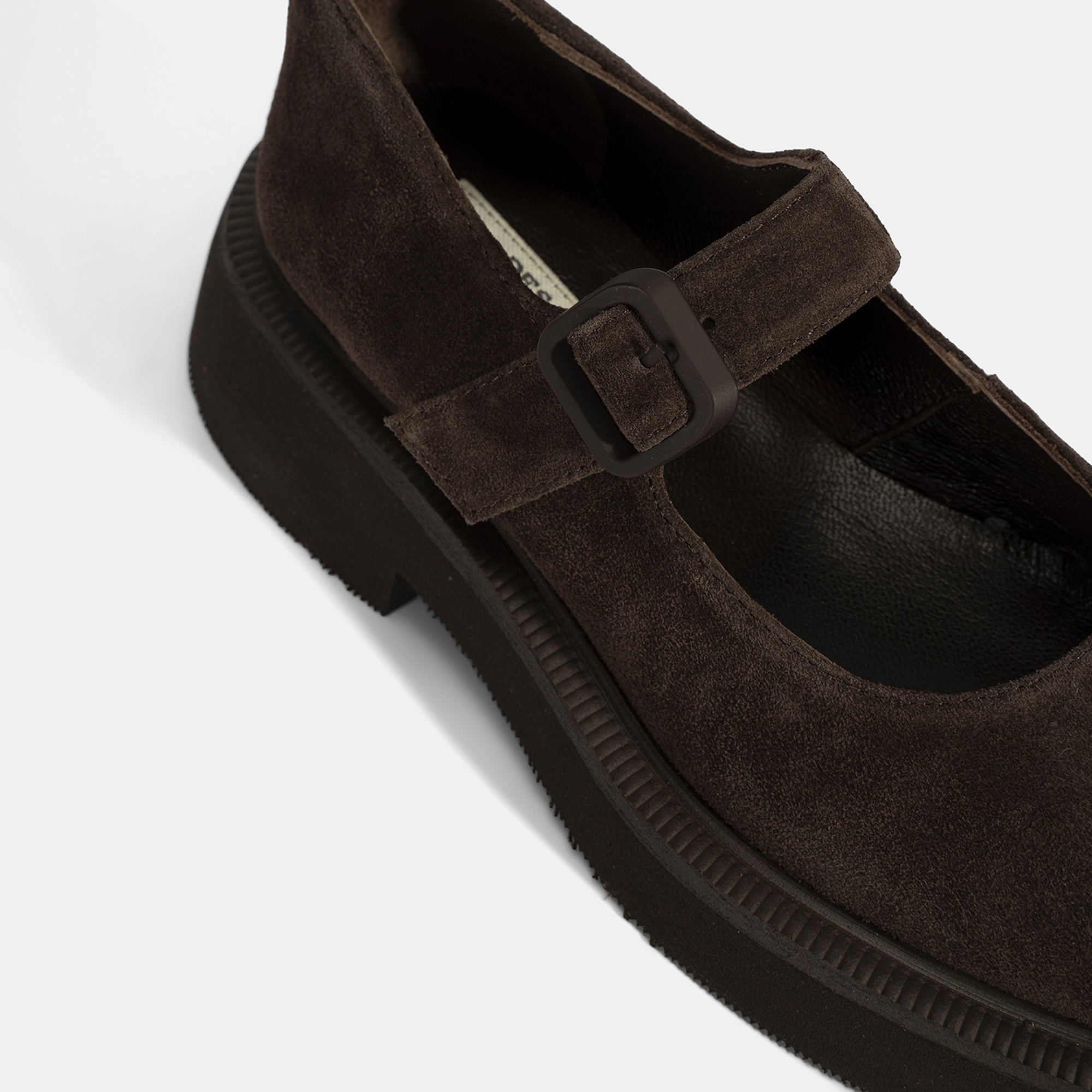 Kadın Kahve Ayarlanabilir Tokalı Mary Jane Süet Günlük Ayakkabı