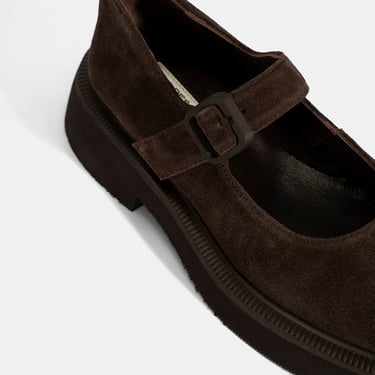  Kadın Kahve Ayarlanabilir Tokalı Mary Jane Süet Günlük Ayakkabı