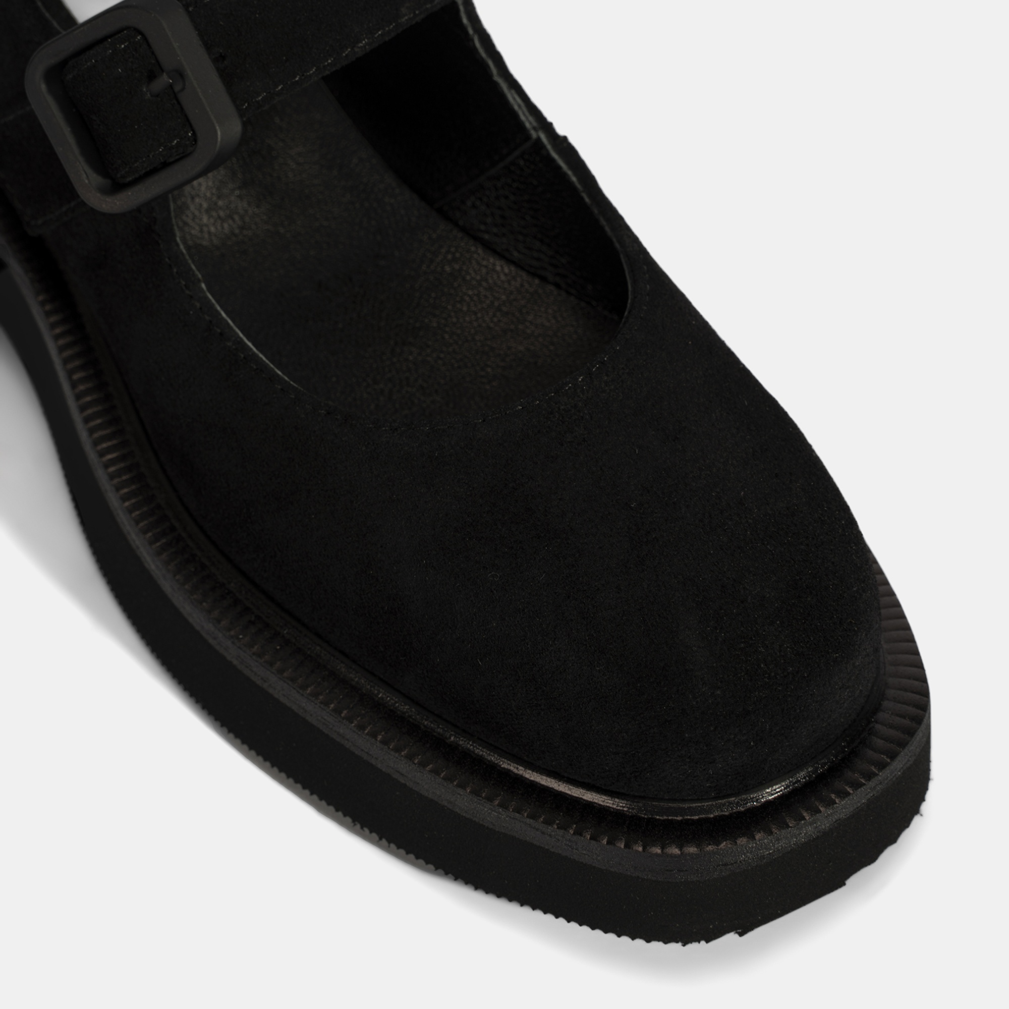 Kadın Siyah Ayarlanabilir Tokalı Mary Jane Süet Günlük Ayakkabı