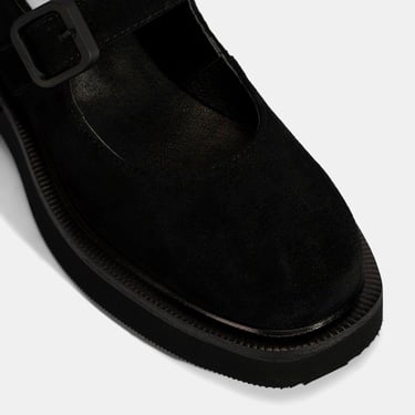  Kadın Siyah Ayarlanabilir Tokalı Mary Jane Süet Günlük Ayakkabı