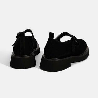  Kadın Siyah Ayarlanabilir Tokalı Mary Jane Süet Günlük Ayakkabı