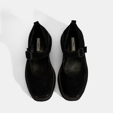  Kadın Siyah Ayarlanabilir Tokalı Mary Jane Süet Günlük Ayakkabı