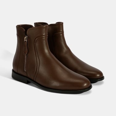  Kadın Kahve Çift Fermuarlı Deri Bot